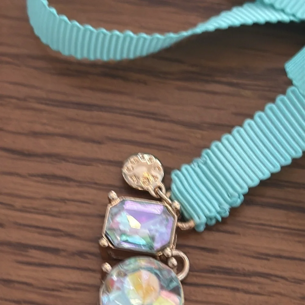 NWOT Crewcut Aqua Ribbon Necklace with Iridescent Stones